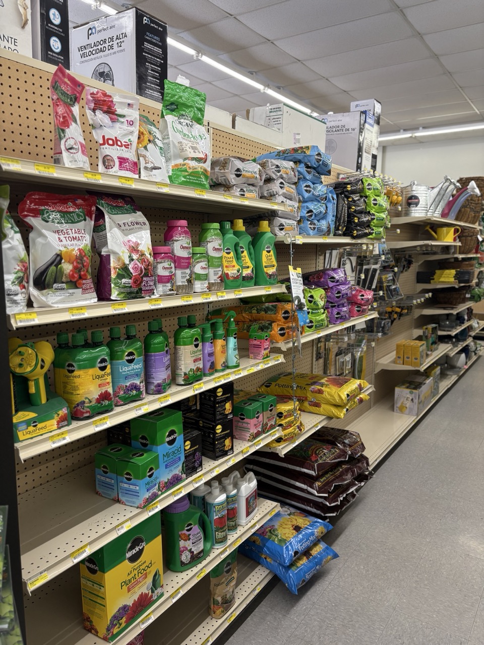 Lawn and garden products on store shelves